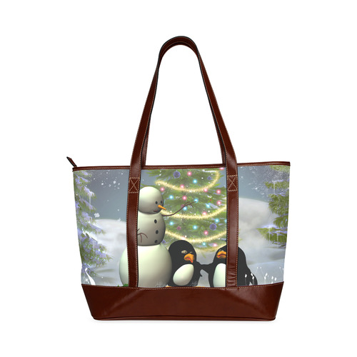 Snowman with penguin and christmas tree Tote Handbag (Model 1642)