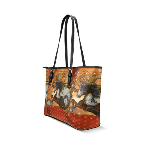 Steampunk, awesome steampunk horse Leather Tote Bag/Small (Model 1640)