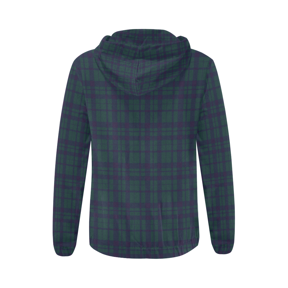 Green Plaid Rock Style All Over Print Full Zip Hoodie for Women (Model H14)