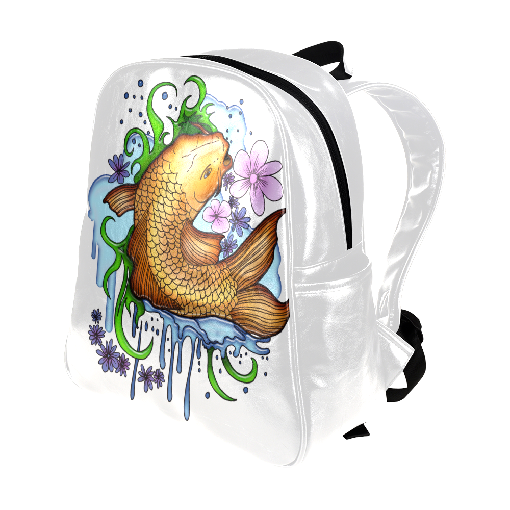 Koi Fish Multi-Pockets Backpack (Model 1636)