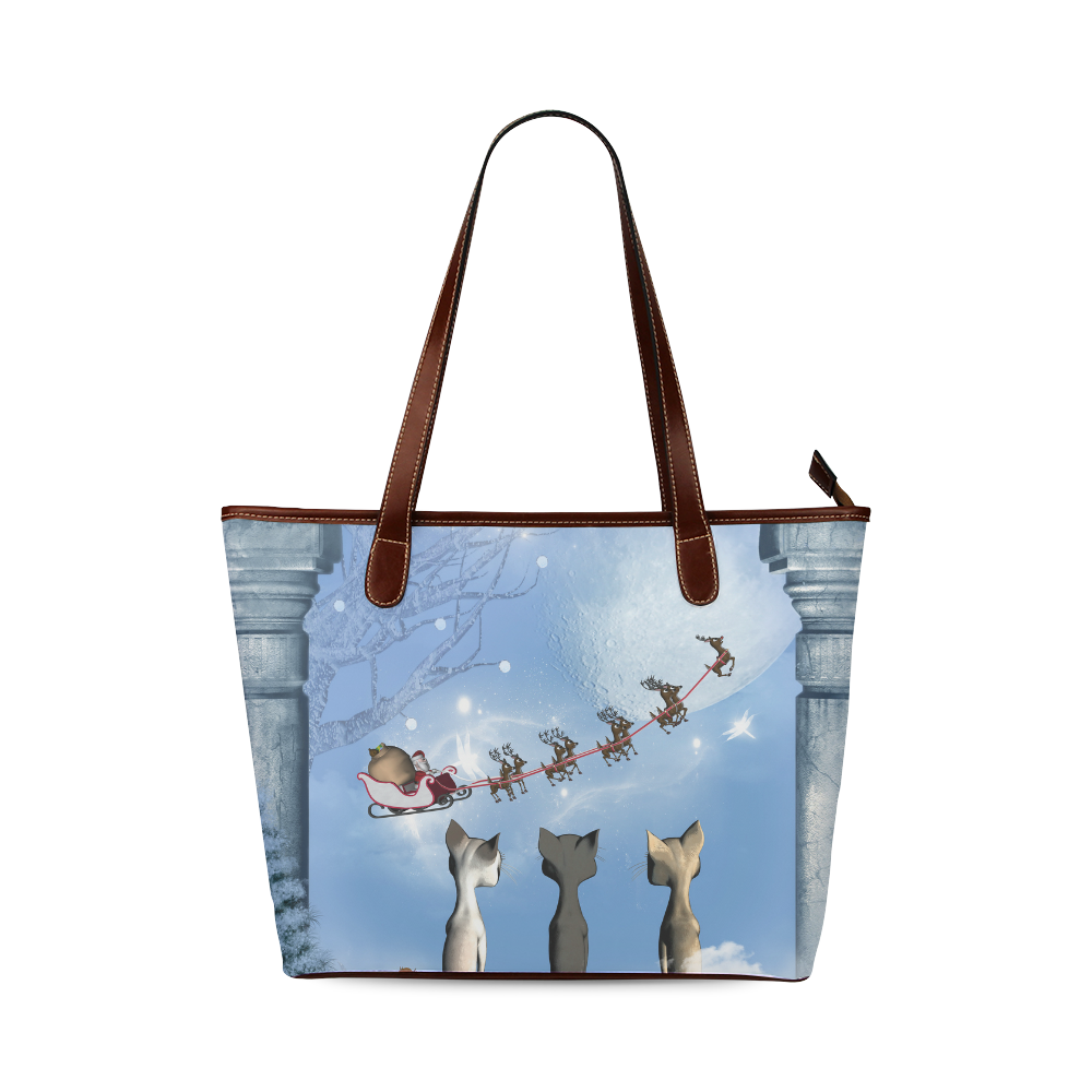 Christmas, cute cats and Santa Claus Shoulder Tote Bag (Model 1646)