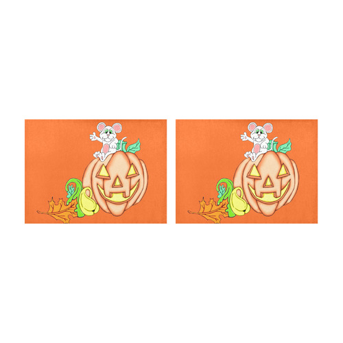 Cute Mouse Halloween Punpkin Placemat 14’’ x 19’’ (Set of 2)