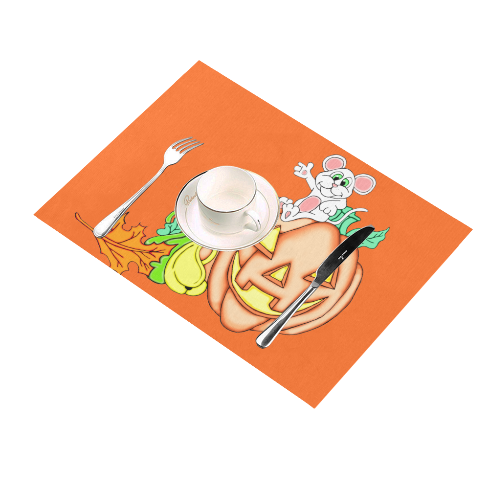 Cute Mouse Halloween Punpkin Placemat 14’’ x 19’’ (Set of 2)
