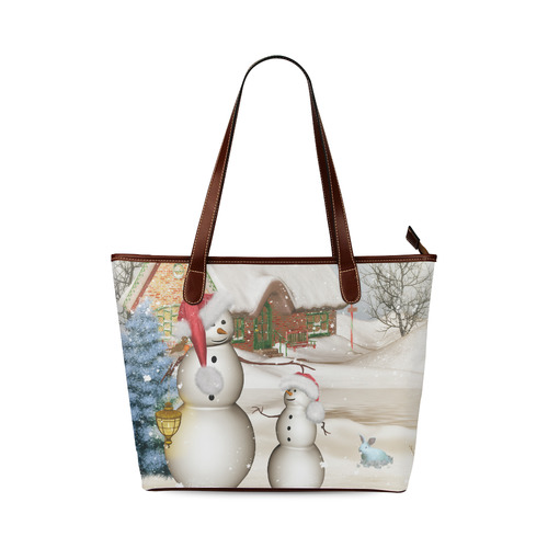 Christmas, Funny snowman with hat Shoulder Tote Bag (Model 1646)