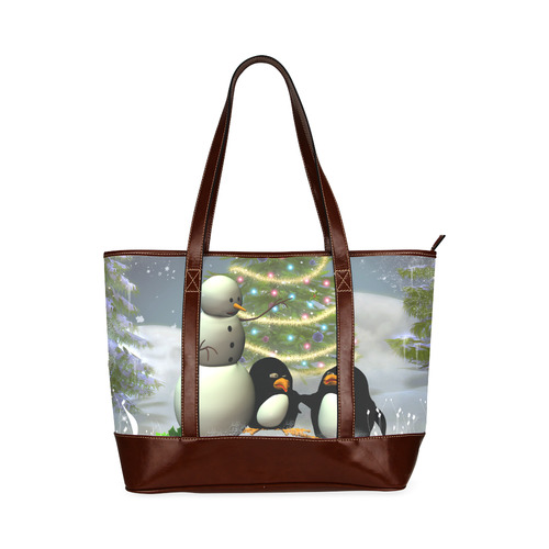 Snowman with penguin and christmas tree Tote Handbag (Model 1642)