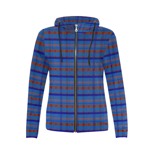 Royal Blue Plaid Hipster Style All Over Print Full Zip Hoodie for Women (Model H14)