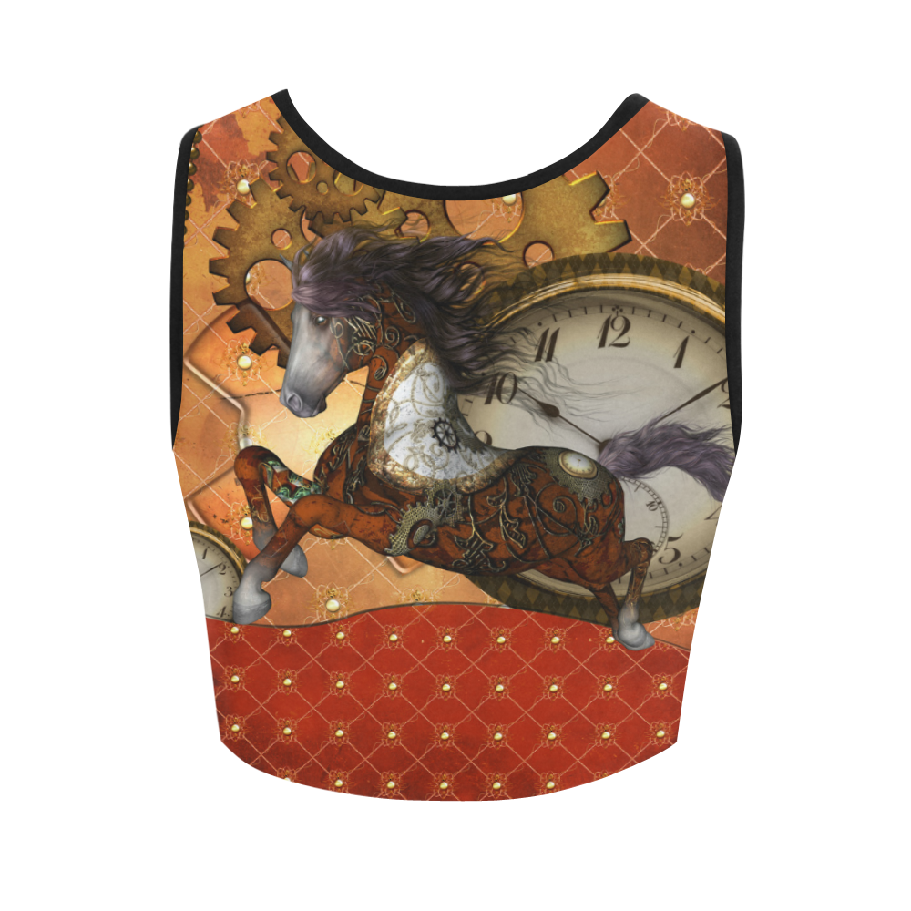 Steampunk, awesome steampunk horse Women's Crop Top (Model T42)