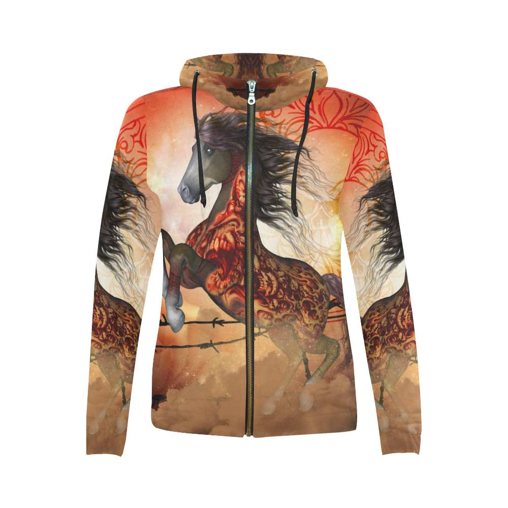 Awesome creepy horse with skulls All Over Print Full Zip Hoodie for Women (Model H14)
