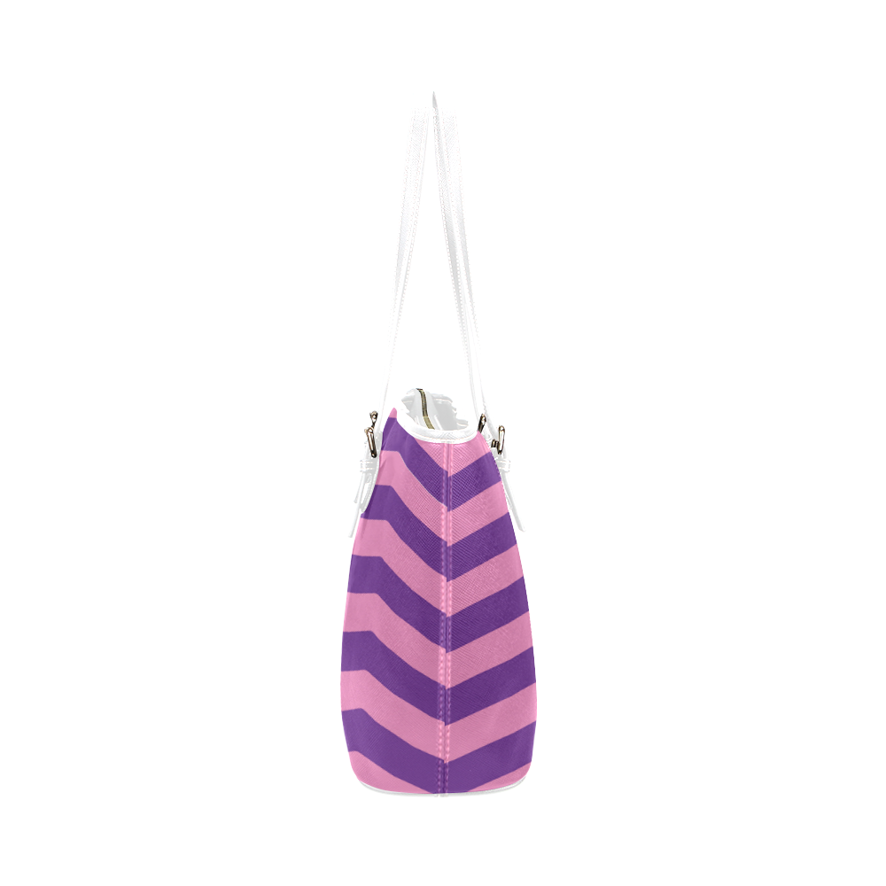 Chevron Pink & Purple Leather Tote Leather Tote Bag/Small (Model 1651)