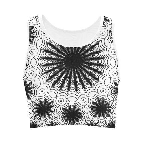 Black and white spiders lace pattern White Edging Version Women's Crop Top (Model T42)