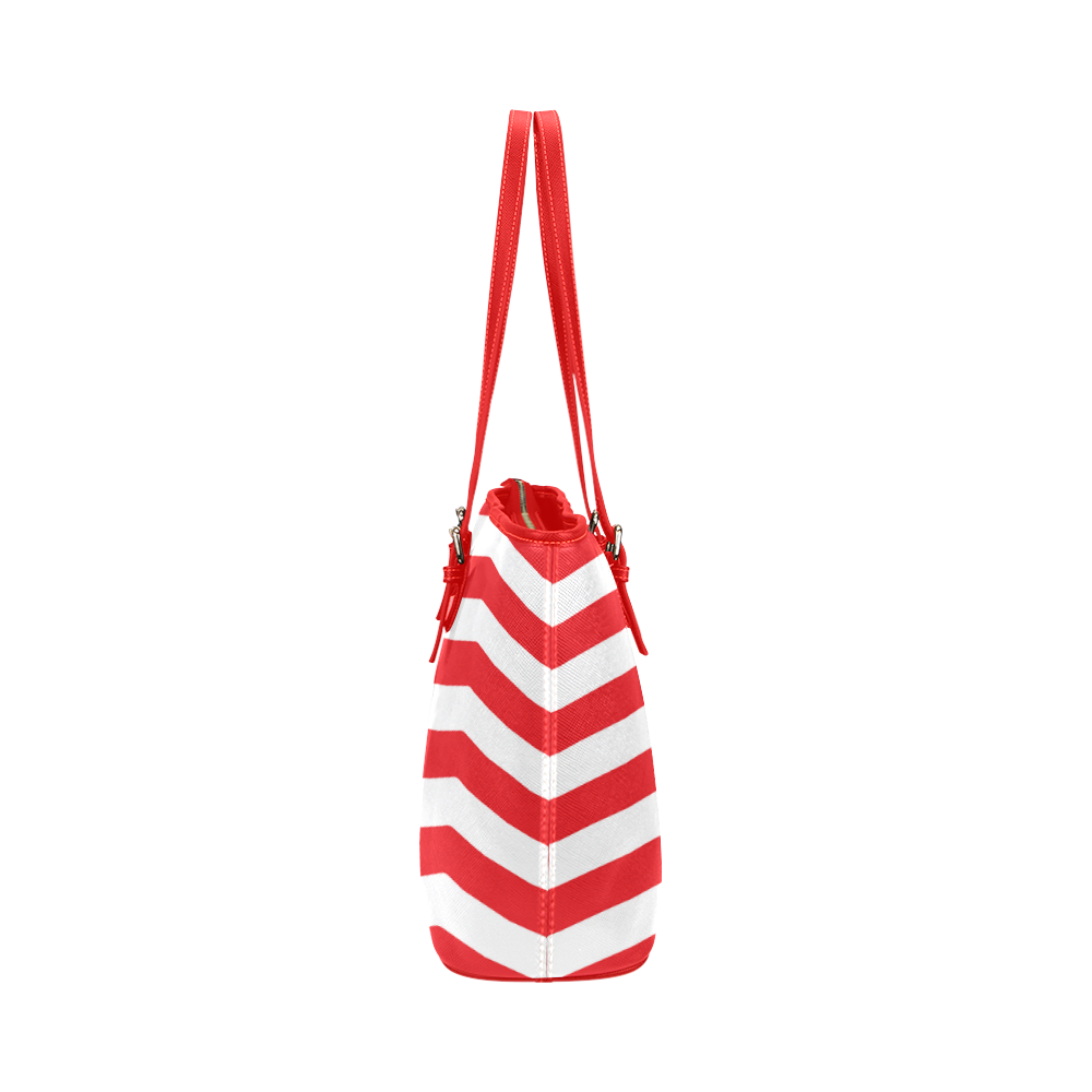 Chevron Red & White Leather Tote Bag Leather Tote Bag/Small (Model 1651)
