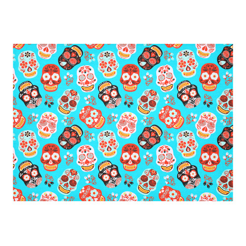 Sugar Skull Day of the Dead Floral Pattern Cotton Linen Tablecloth 60"x 84"