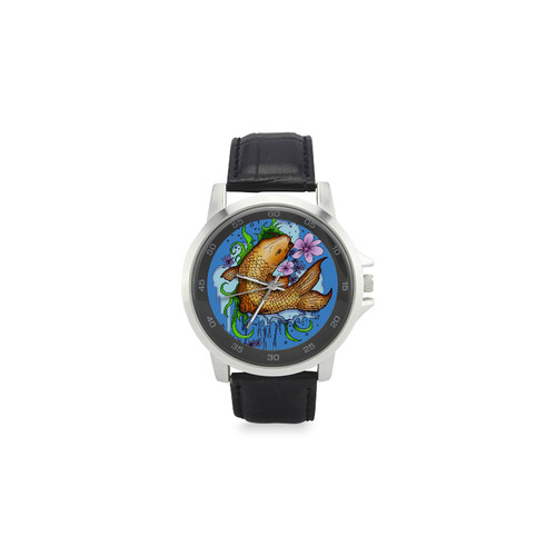 Koi Fish Unisex Stainless Steel Leather Strap Watch(Model 202)