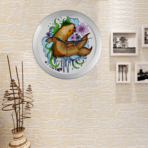 Koi Fish Silver Color Wall Clock