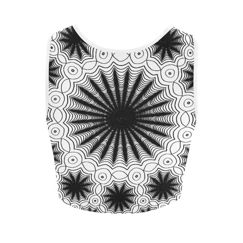 Black and white spiders lace pattern White Edging Version Women's Crop Top (Model T42)