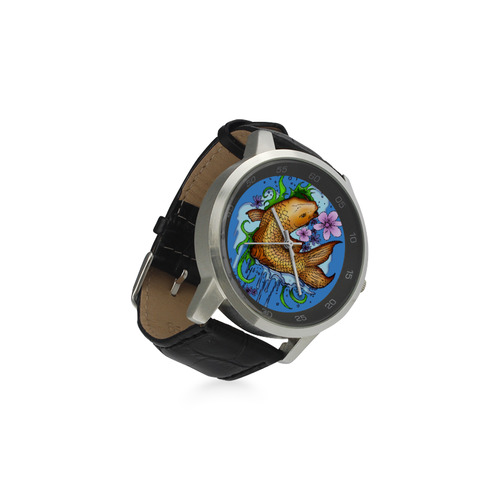Koi Fish Unisex Stainless Steel Leather Strap Watch(Model 202)