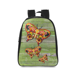 Dancing Butterflies Love Vegan Green Wood School Backpack/Large (Model 1601)