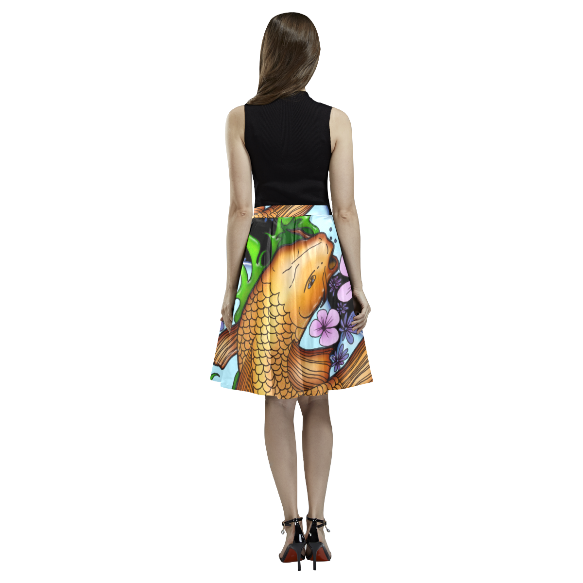 Koi Fish Melete Pleated Midi Skirt (Model D15)
