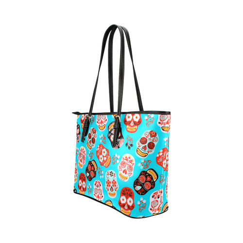 Sugar Skull Day of the Dead Floral Pattern Leather Tote Bag/Large (Model 1651)