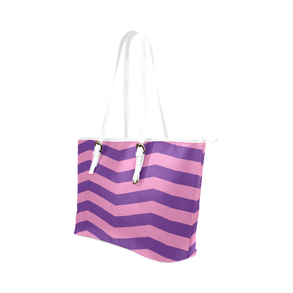 Chevron Pink & Purple Leather Tote Leather Tote Bag/Small (Model 1651)