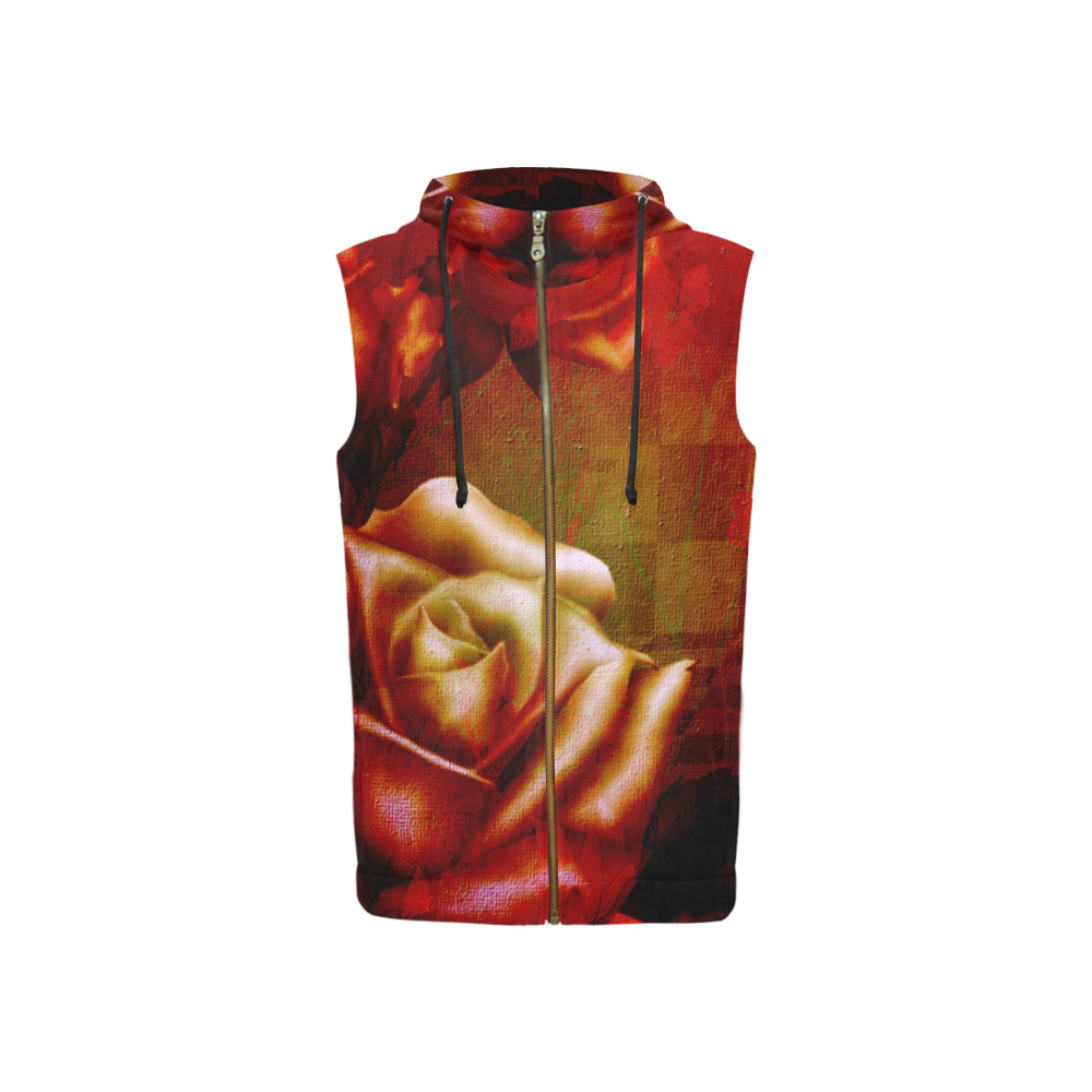 Wonderful red roses All Over Print Sleeveless Zip Up Hoodie for Women (Model H16)