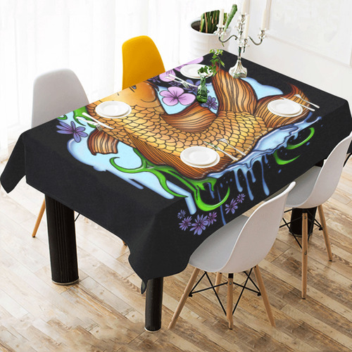 Koi Fish Cotton Linen Tablecloth 60"x 84"