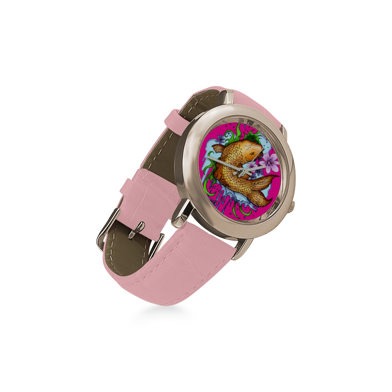 Koi Fish Women's Rose Gold Leather Strap Watch(Model 201)