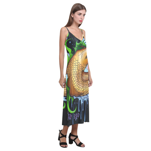 Koi Fish V-Neck Open Fork Long Dress(Model D18)
