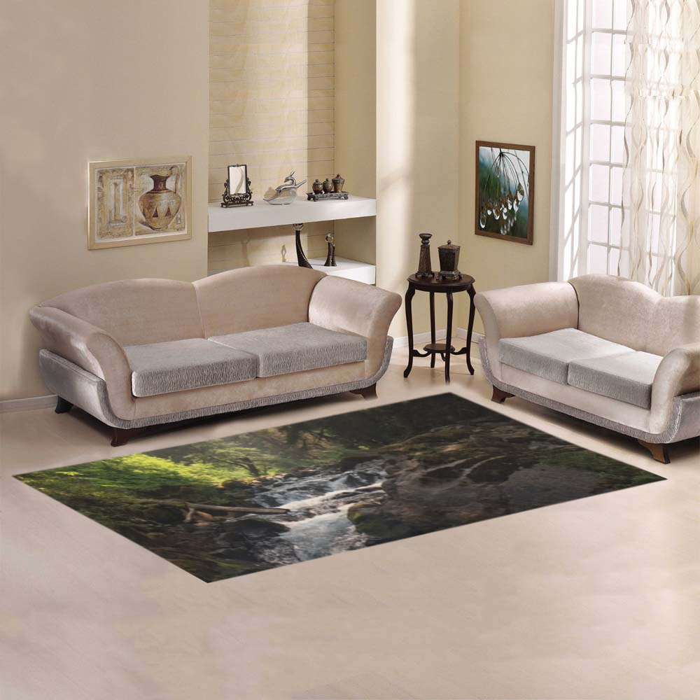 Forest Waterfall - Floor Mat Area Rug 7'x3'3''