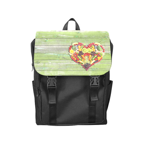Vegan Love Heart Green Wood Casual Shoulders Backpack (Model 1623)