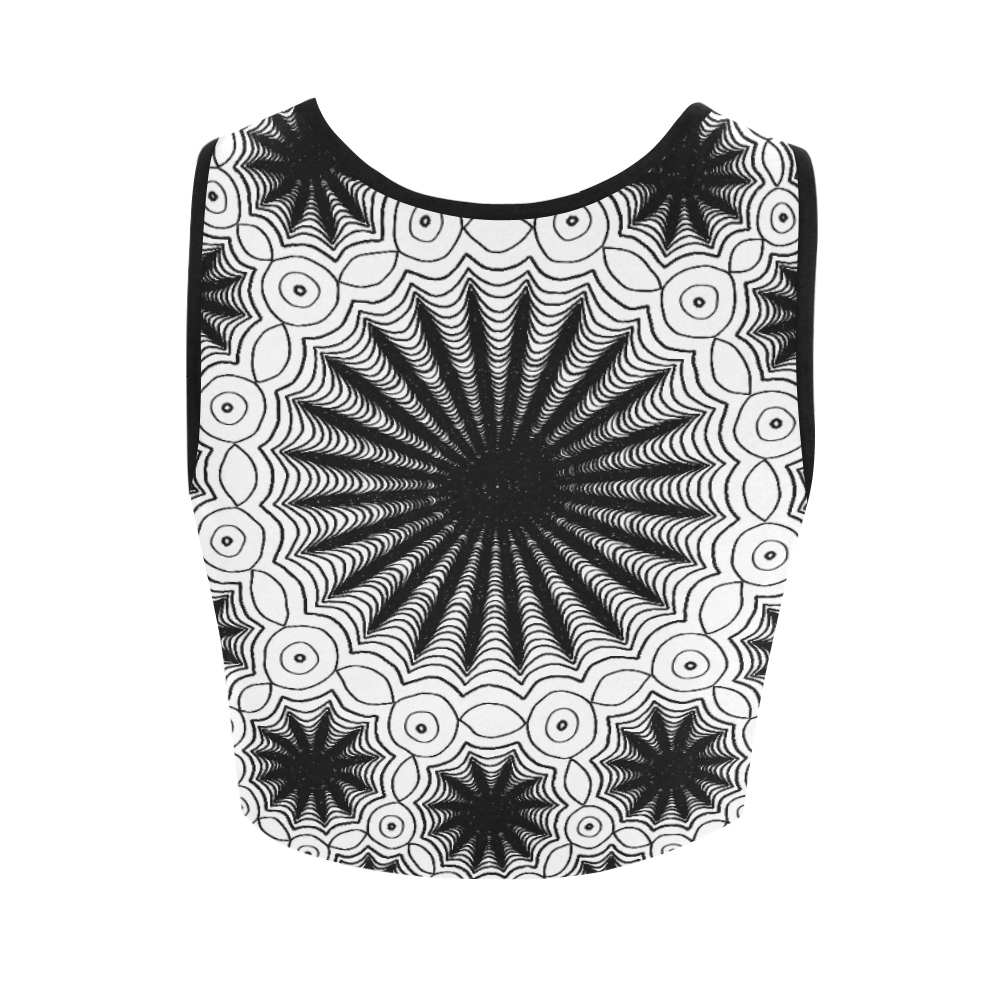 Black and white spiders lace pattern Black Edging Version Women's Crop Top (Model T42)