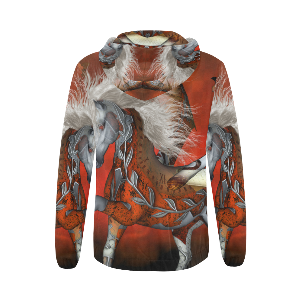 Awesome steampunk horse with wings All Over Print Full Zip Hoodie for Women (Model H14)