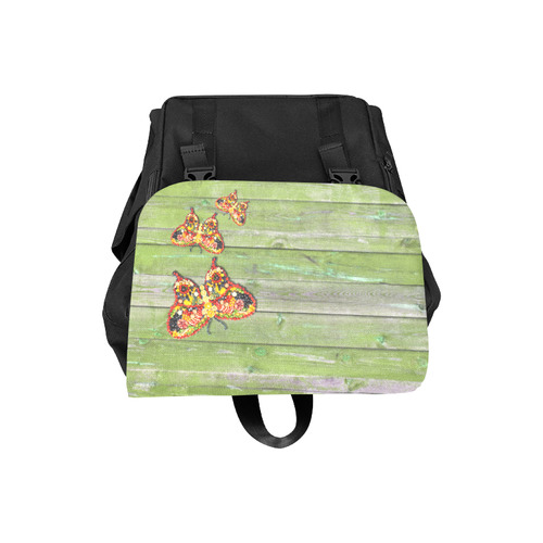 Dancing Butterflies Love Vegan Green Wood Casual Shoulders Backpack (Model 1623)