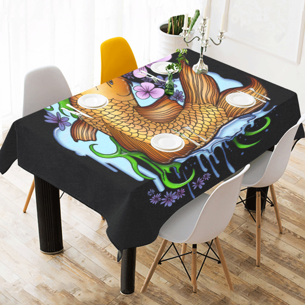 Koi Fish Cotton Linen Tablecloth 52"x 70"
