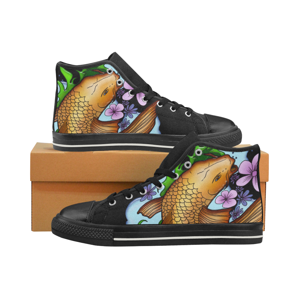 Koi Fish High Top Canvas Shoes for Kid (Model 017)