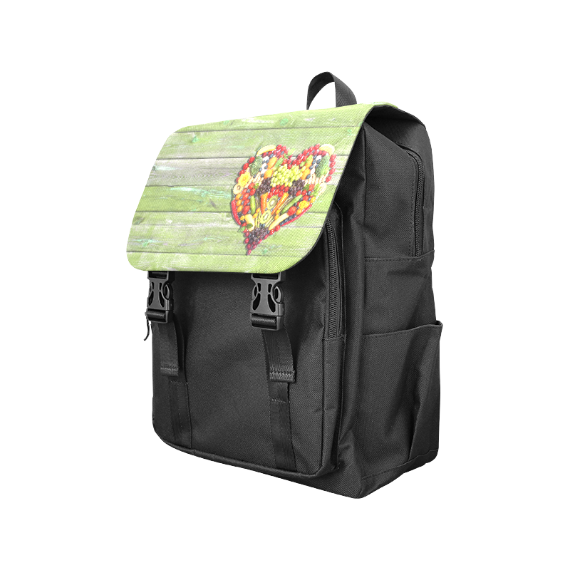 Vegan Love Heart Green Wood Casual Shoulders Backpack (Model 1623)