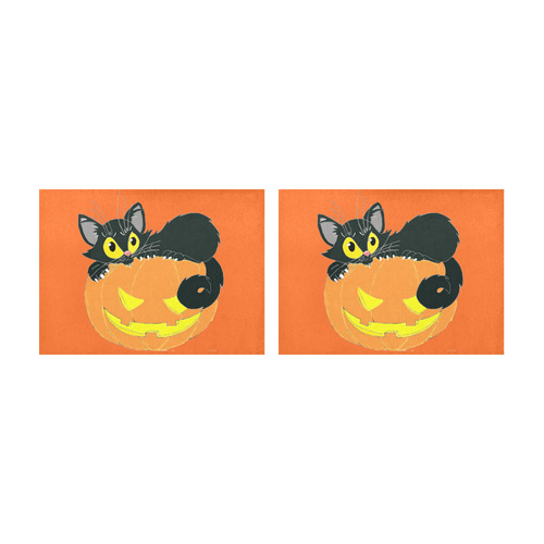 Halloween Black Cat And Pumpkin Placemat 14’’ x 19’’ (Set of 2)