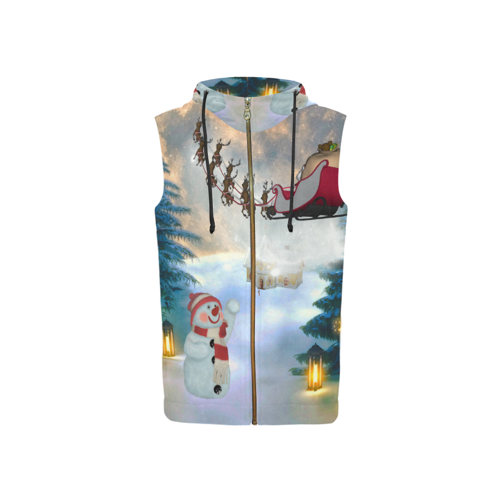 Santa Claus in the night All Over Print Sleeveless Zip Up Hoodie for Women (Model H16)