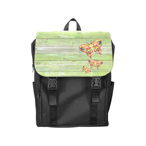 Dancing Butterflies Love Vegan Green Wood Casual Shoulders Backpack (Model 1623)