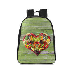 Vegan Love Heart Green Wood School Backpack/Large (Model 1601)