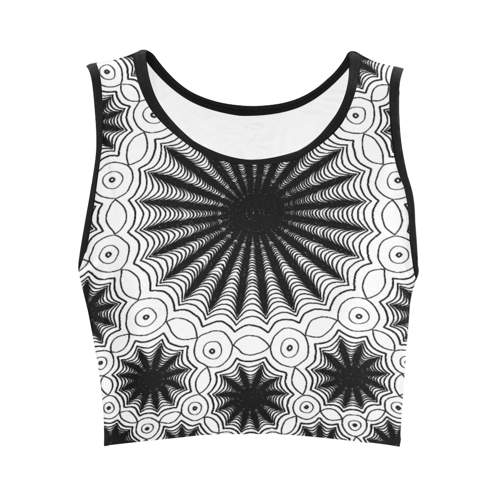 Black and white spiders lace pattern Black Edging Version Women's Crop Top (Model T42)