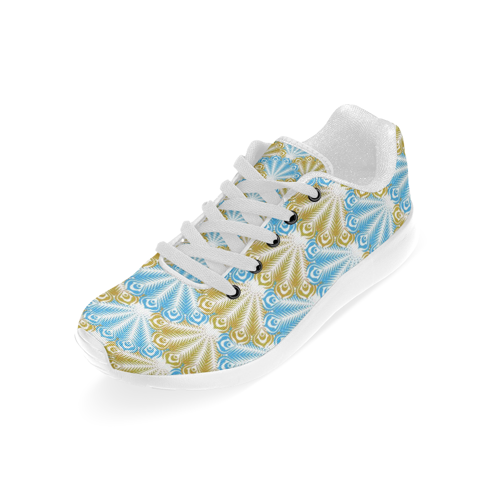 feather pattern,aqua golden by JamColors Kid's Running Shoes (Model 020)