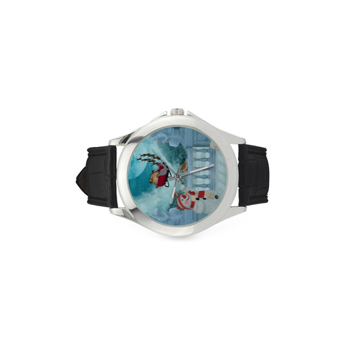 Funny snowman with Santa Claus Women's Classic Leather Strap Watch(Model 203)