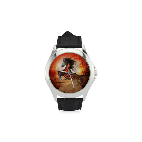 Awesome creepy horse with skulls Women's Classic Leather Strap Watch(Model 203)
