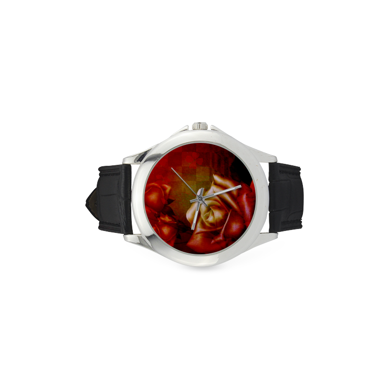 Wonderful red roses Women's Classic Leather Strap Watch(Model 203)