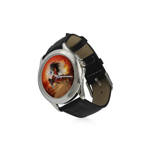Awesome creepy horse with skulls Women's Classic Leather Strap Watch(Model 203)