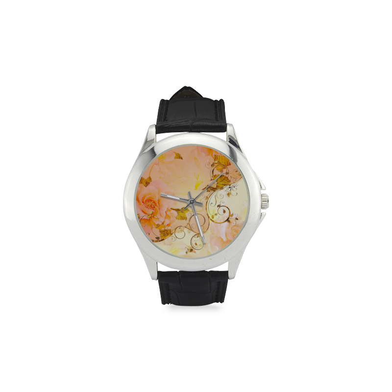 Beautiful flowers in soft colors Women's Classic Leather Strap Watch(Model 203)
