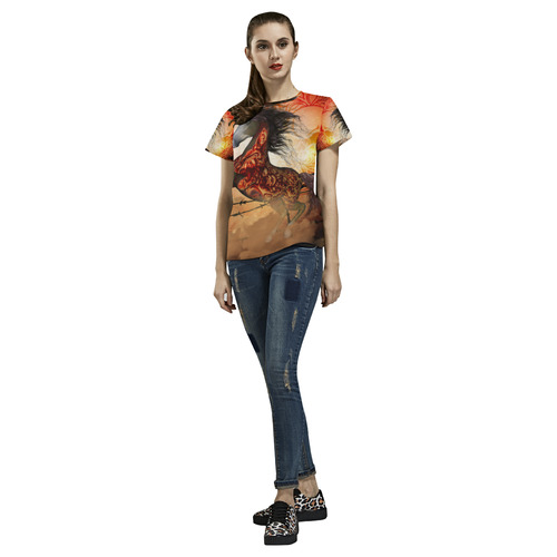 Awesome creepy horse with skulls All Over Print T-Shirt for Women (USA Size) (Model T40)