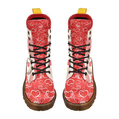red allover heart boots 2 duo combo High Grade PU Leather Martin Boots For Women Model 402H