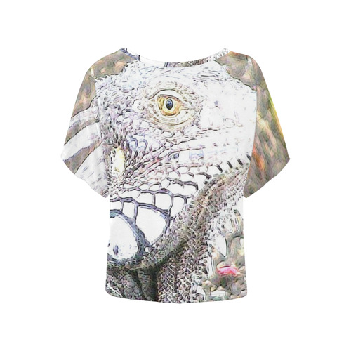 CArt Iguana by JamColors Women's Batwing-Sleeved Blouse T shirt (Model T44)